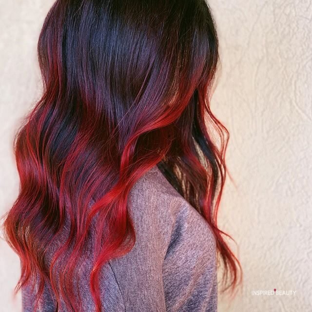 red balayage on black hair