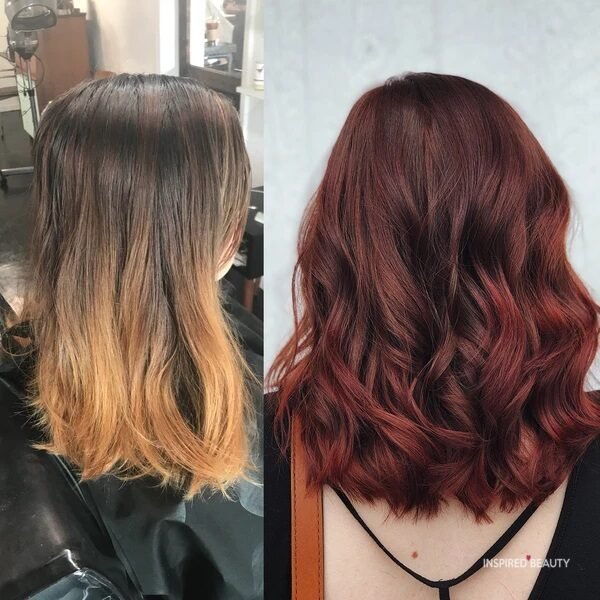 Red balayage hair color