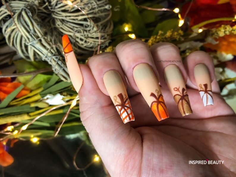 nails with french pumpkin tips