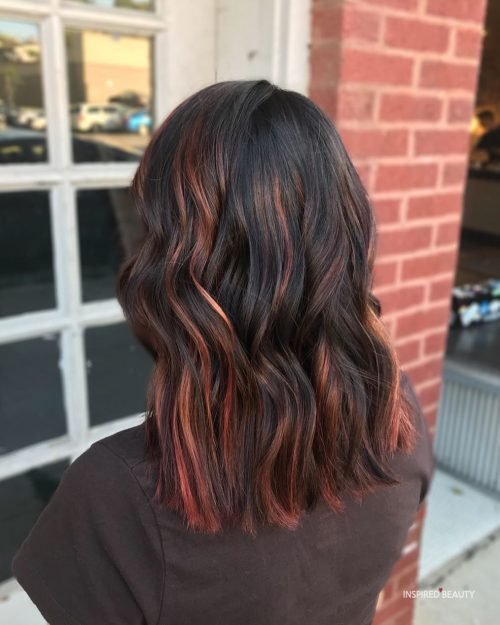 Rose Gold Red Chunky Highlights