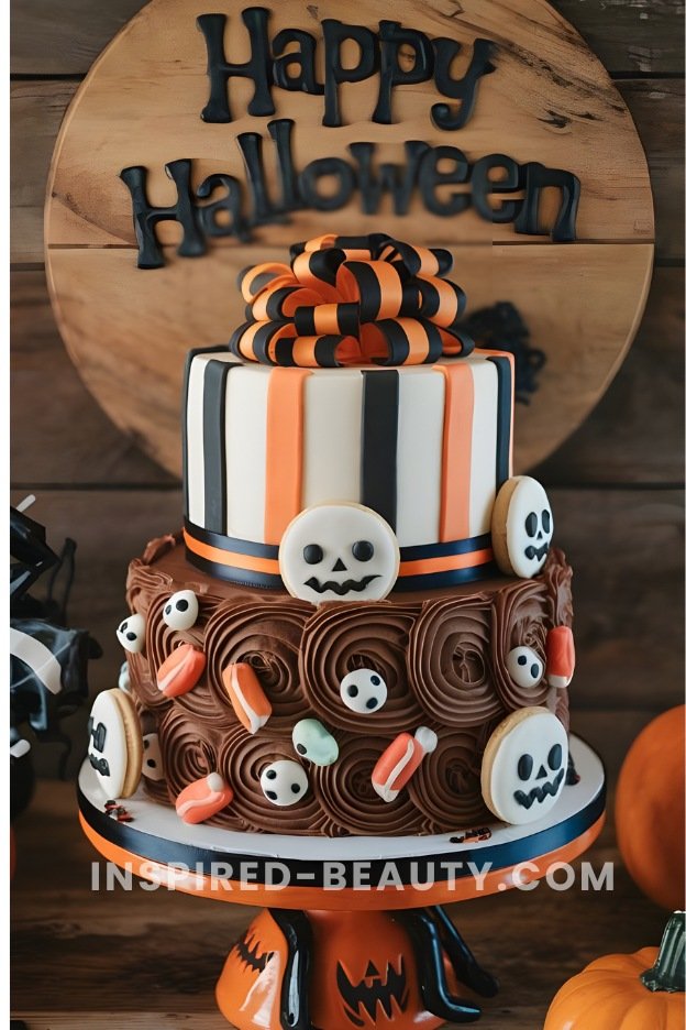 Two tier cake for halloween wedding