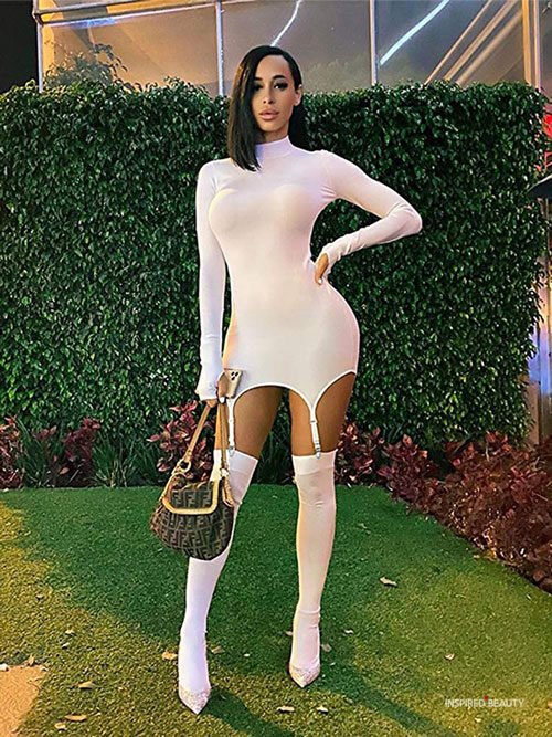 All White Long Sleeve White Dress with Knee High Socks Baddie Outfits