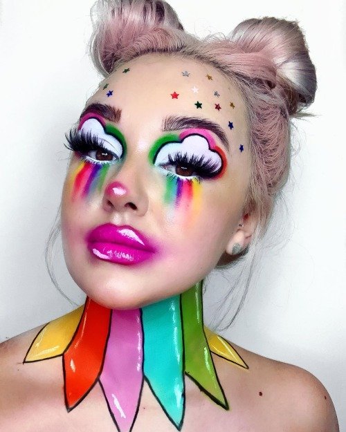 glam rainbow clown makeup