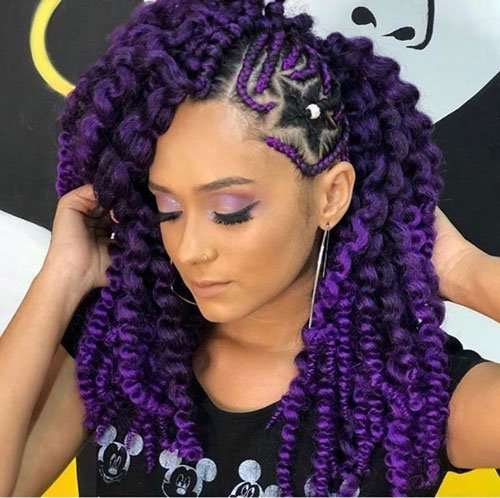 Curly Purple Colored Braided Weave Hairstyle