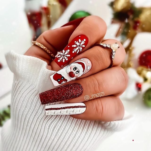 Festive coffin red nails