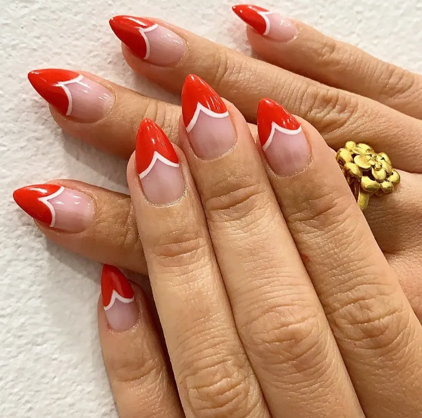 Red and White French Tip Nails