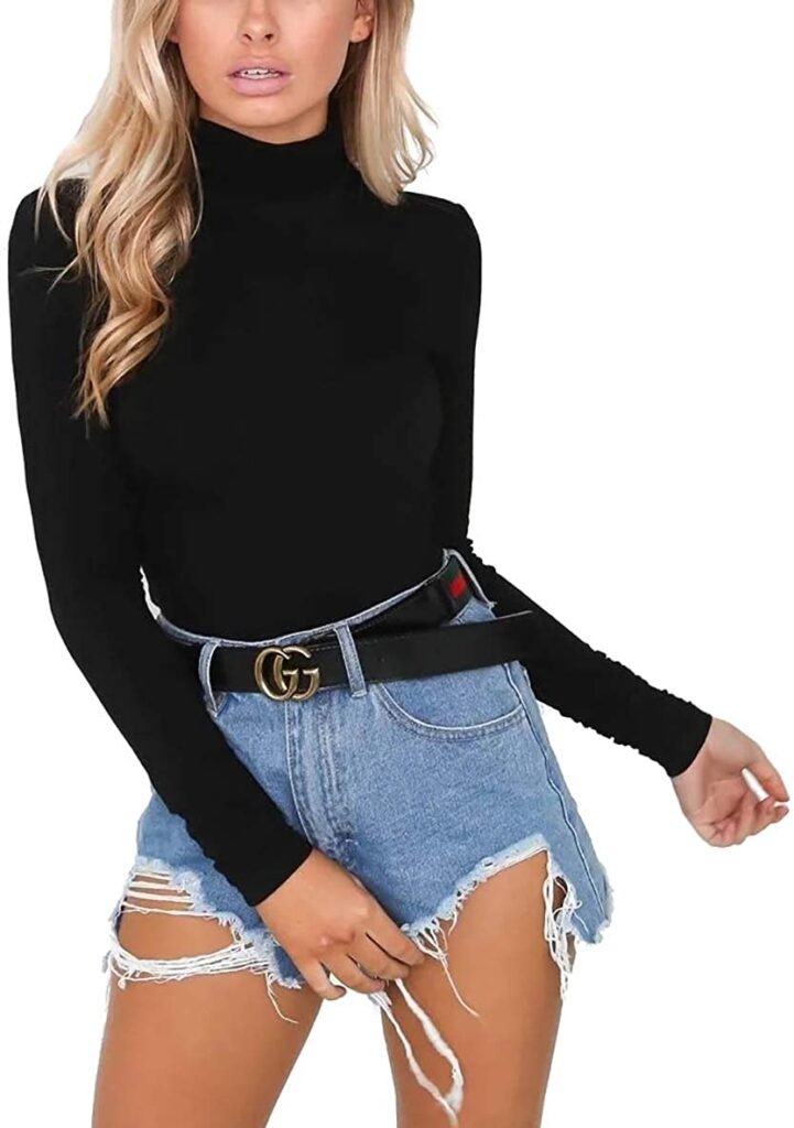 black long sleeve blouse with jeans shorts 