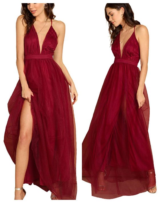 Burgundy Long Dress Idea for Valentine's Date Night