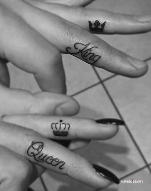 king and queen crown hand tattoos
