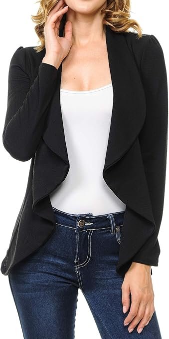 Long Sleeve Classic Draped Open Front Lightweight Blazer