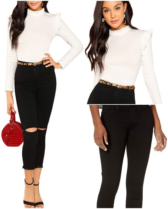 Slim Fit Frilled Blouse with Black Jeans