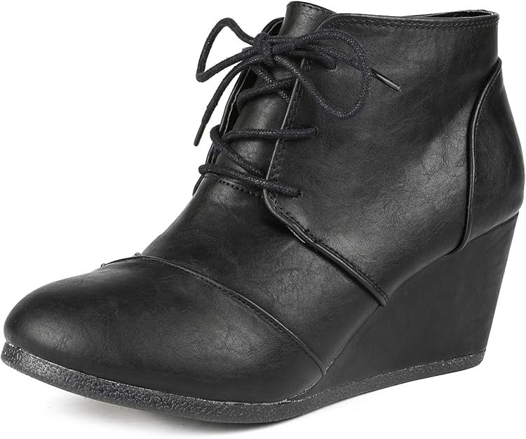 Wedge Boots Casual Fashion Lace Up Low Heel Ankle Booties Shoes