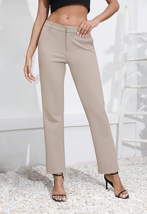 Women's Elastic Waisted Dress Pants Business Work Casual Stretch Slacks with Pockets