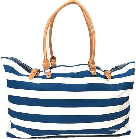 blue and white stripe bag