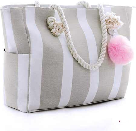 Large canvas bag with stripes