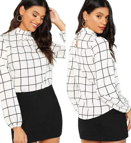 Professional Top with White and Black Strips Office Look