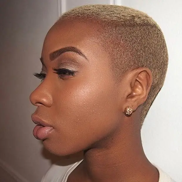 Full Shaved Hairstyle with Color for Black Woman