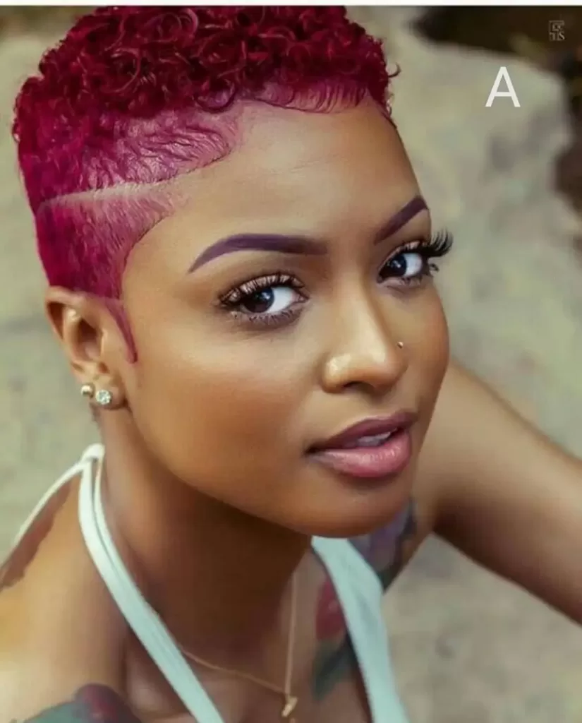 Side Shaved Hairstyle, Red color for Black Woman
