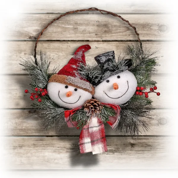 Snowman Head Wreath W/Plaid Bow