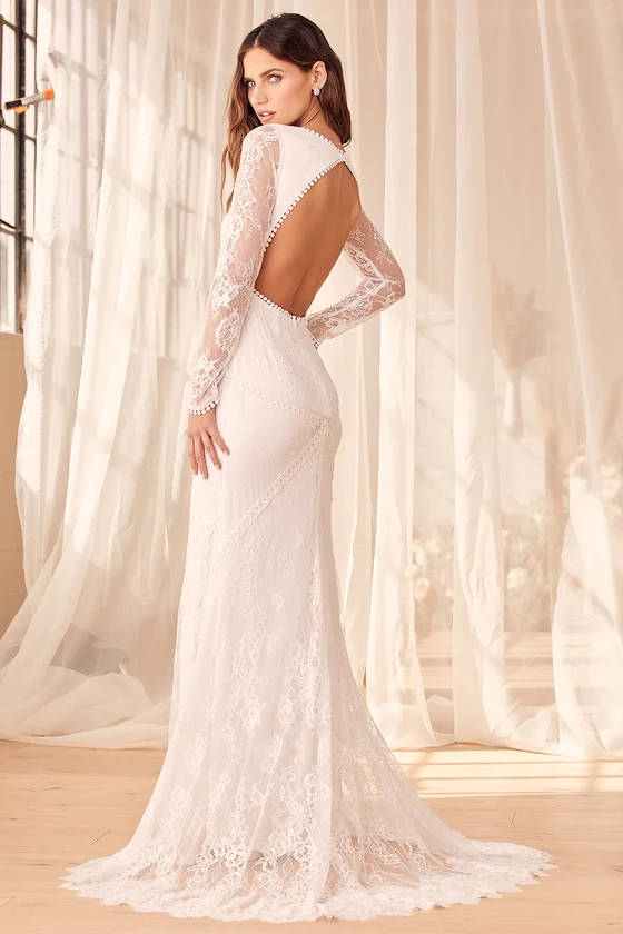 Backless with Sleeves wedding gown