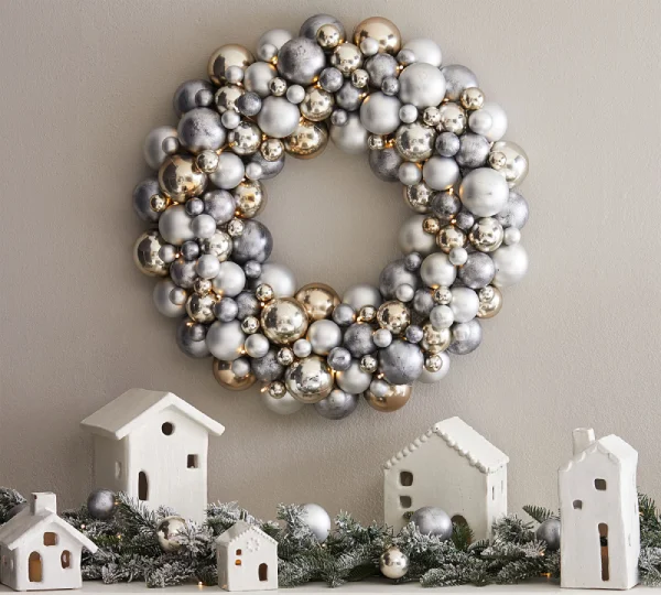 Lit Ornament Frosted Pine Wreath & Garland