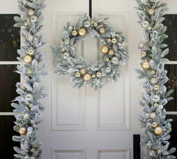 Faux Frosted Pine & Ornaments Wreath & Garland