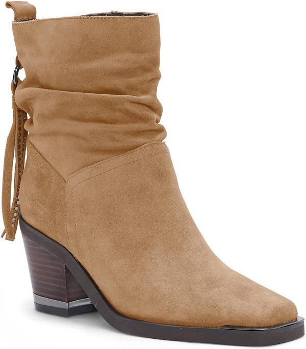 Faux Suede Square Toe Block Heel Western Ankle Winter Booties