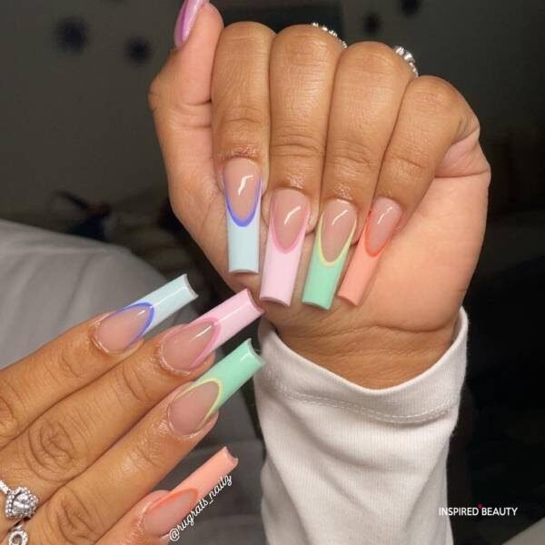 colorful long french tip nails