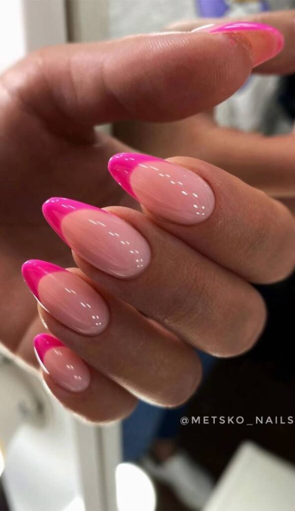 Pink French Tip Nails almond shape