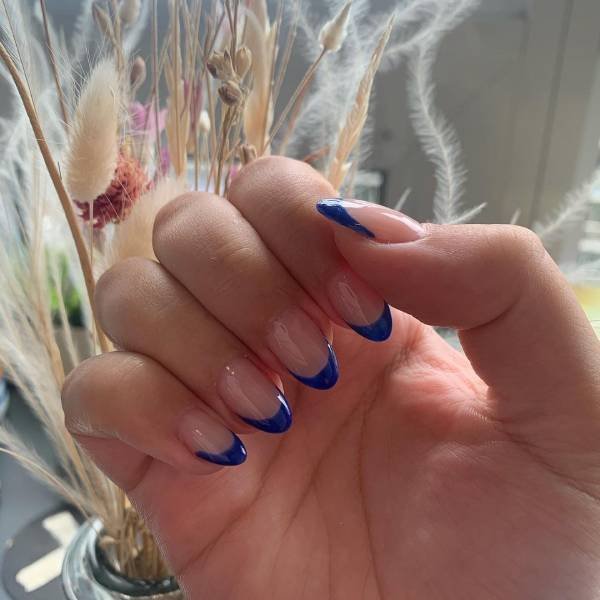 blue French Tip Nails almond shape