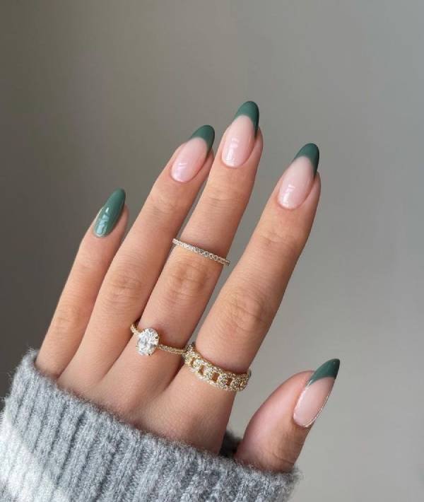 green French Tip Nails almond shape