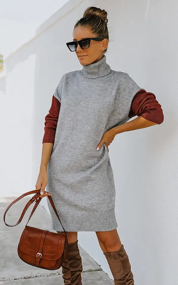 Knitted Knee Length Long Sleeve Sweaters Dress for Women