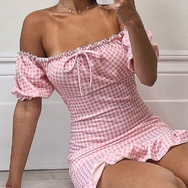 Pink Plaid Soft Girl Dress Outfit