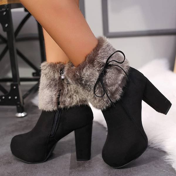 Cute Winter Boots for women with heels, fur lining, zip at the side for a cozy fit