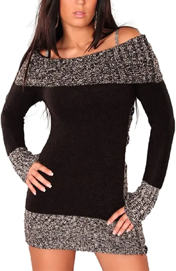 Women Off Shoulder Knitted Stretchy Pullover Sweater Dresses