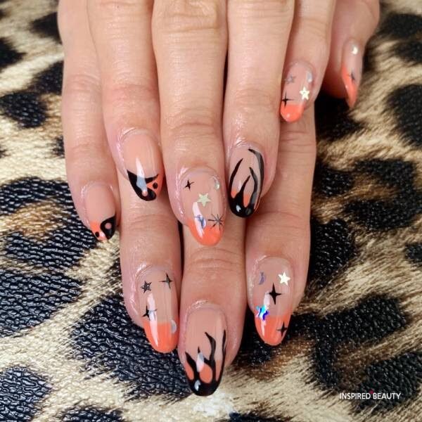 Cute Oval nails with stars and amazing design patterns