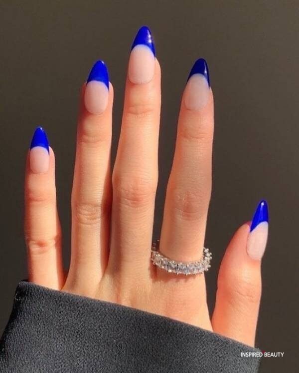 Blue Nail Polish with Oval Shaped Nails 