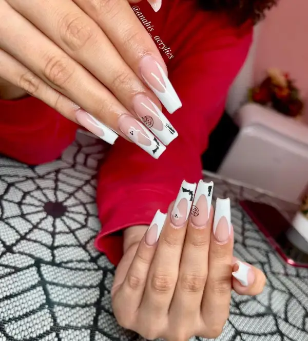 Creative Halloween nail design ideas with French tip design 
