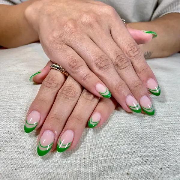 Green Short French Tip Nails 