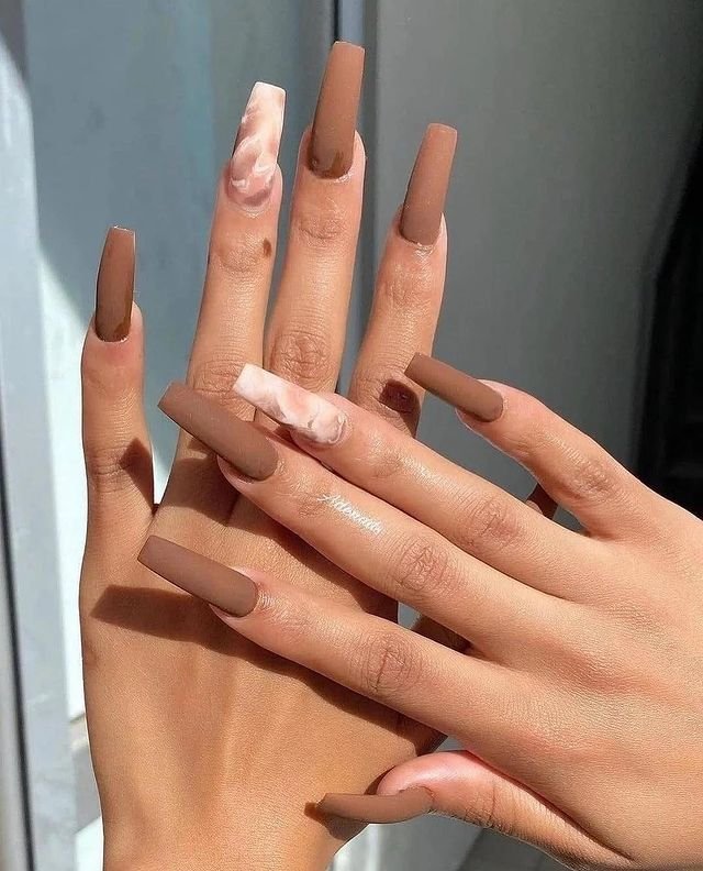 light brown coffin acrylic nails