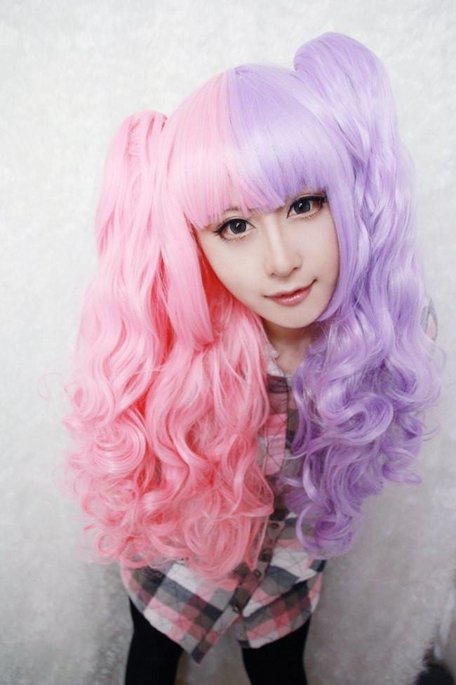 Half Side Pink and Purple Cotton Candy Hair