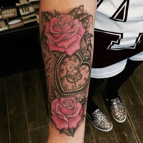 Arm Heart Red Rose Tattoo Designs