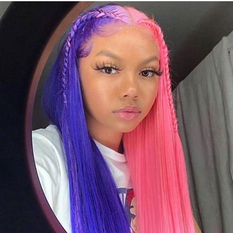 Purple and Pink Hair Color with Cornrows 