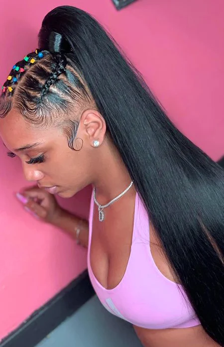 Rubber Band Straight Ponytail Hairstyle