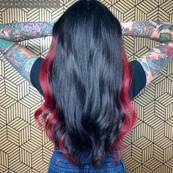 Black Hair with Red Highlights - Inspired Beauty