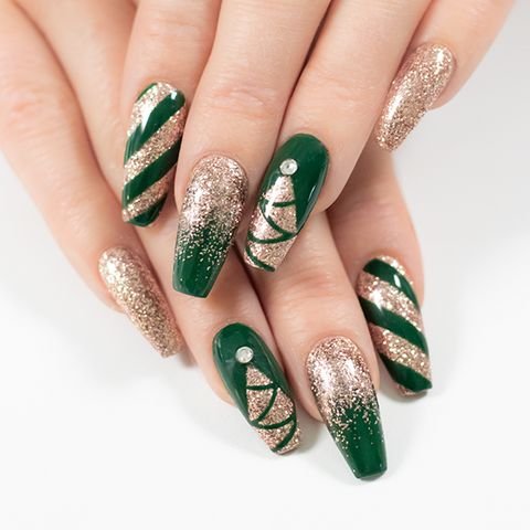 Green tree Christmas nails