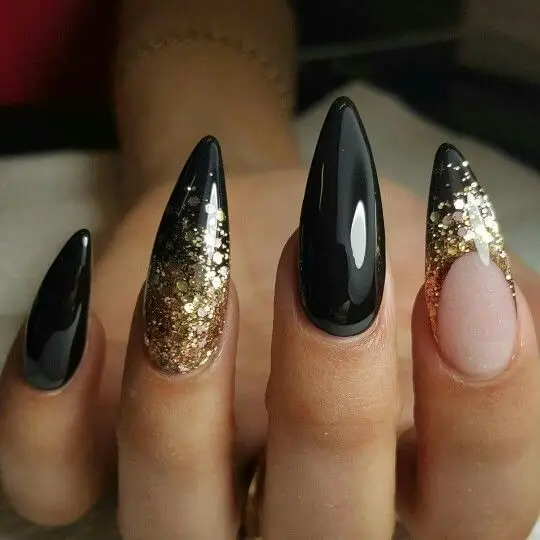 Ombre Black and Gold Nails