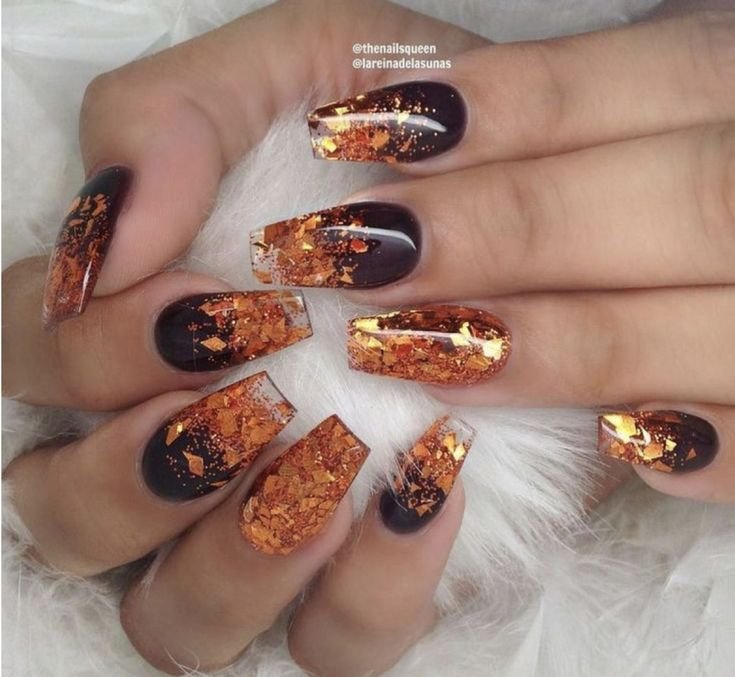 Black and Gold Nails Coffin