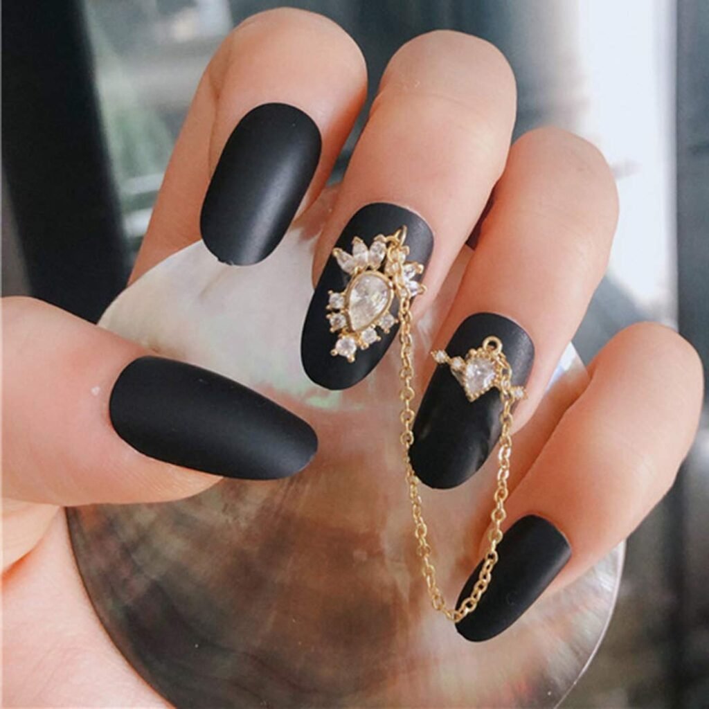 simple black and gold nails