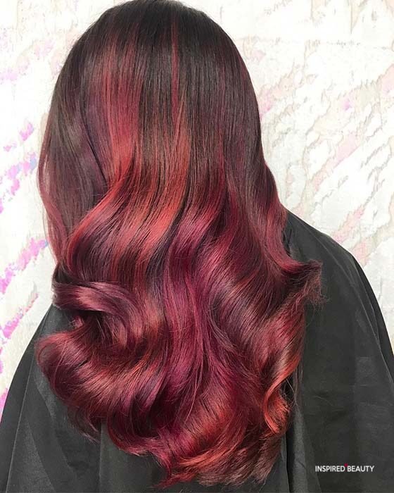 Brown and black hair with red highlights